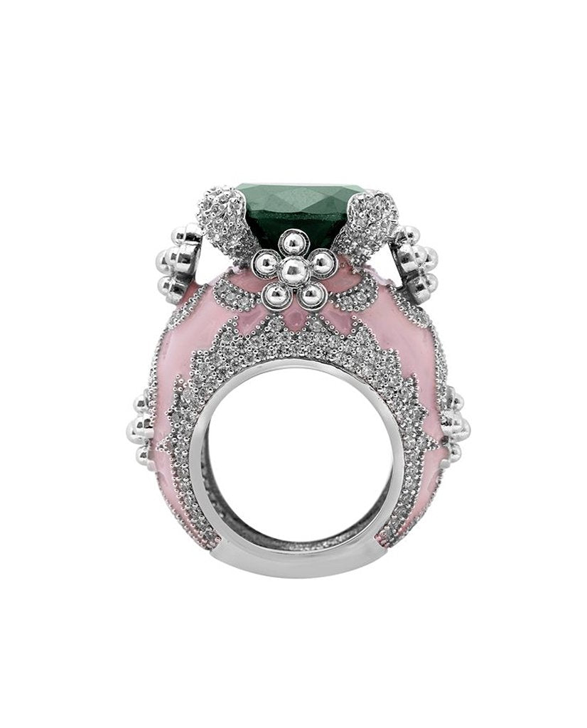 Isabeau Goddess Pink Emerald Cocktail Ring - Bansri Design 