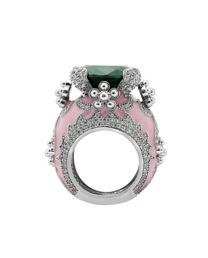Isabeau Goddess Pink Emerald Cocktail Ring - Bansri Design 
