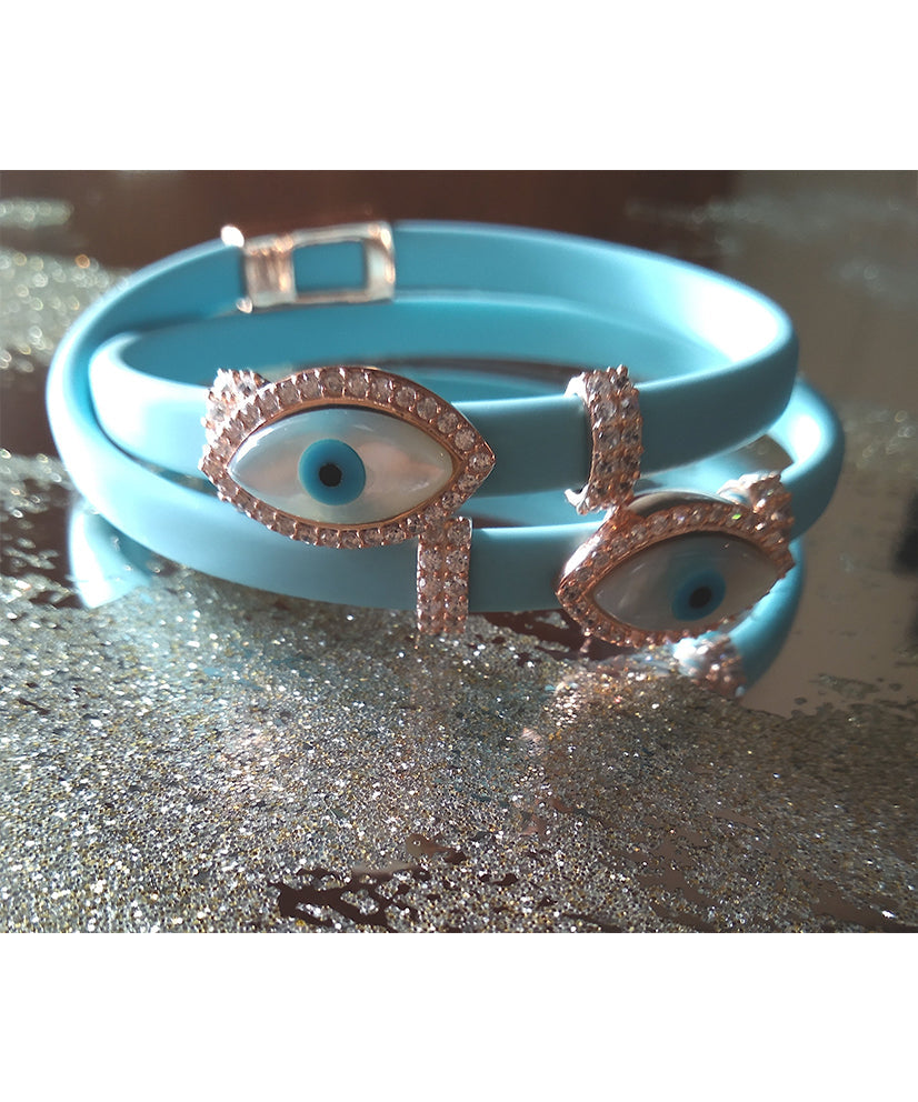 Sterling Silver Double Evil Eye Adjustable Wrap Bracelet - Bansri Design 