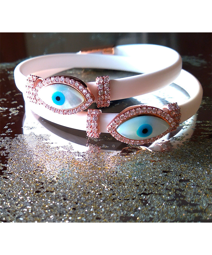 Sterling Silver Double Evil Eye Adjustable Wrap Bracelet - Bansri Design 