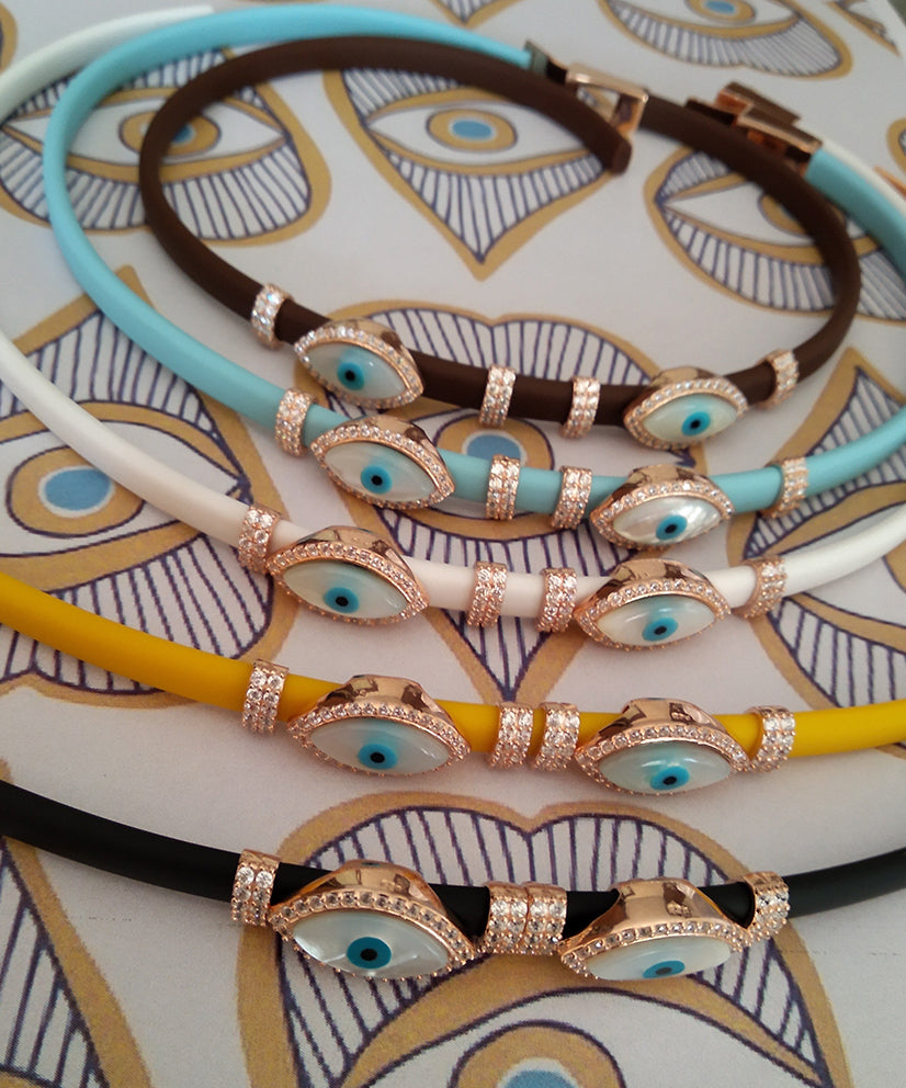 Sterling Silver Double Evil Eye Adjustable Wrap Bracelet - Bansri Design 