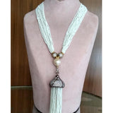 Crown Hamsa Tassel Pendant Pearl Necklace