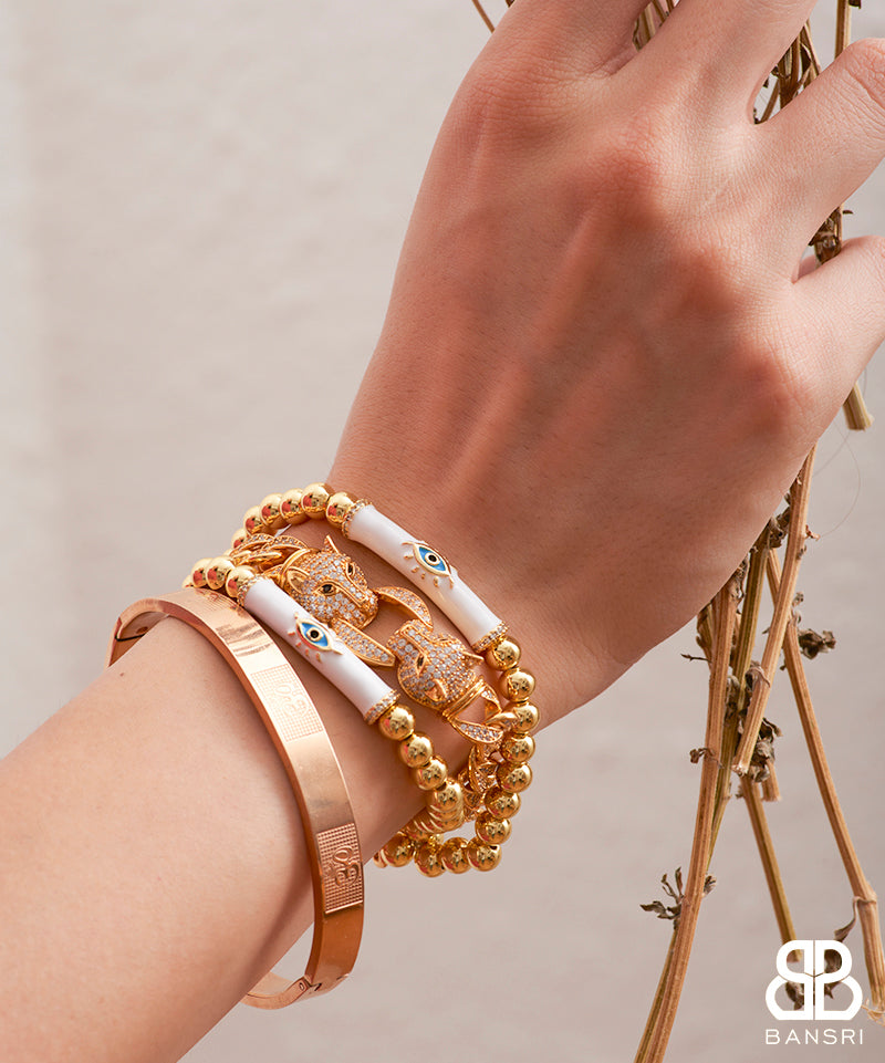 Enamel Evil Eye Gold Beaded Bracelet