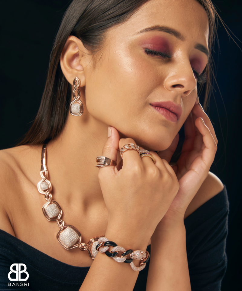 Cuban Link Twister Panther Necklace & Earring Set