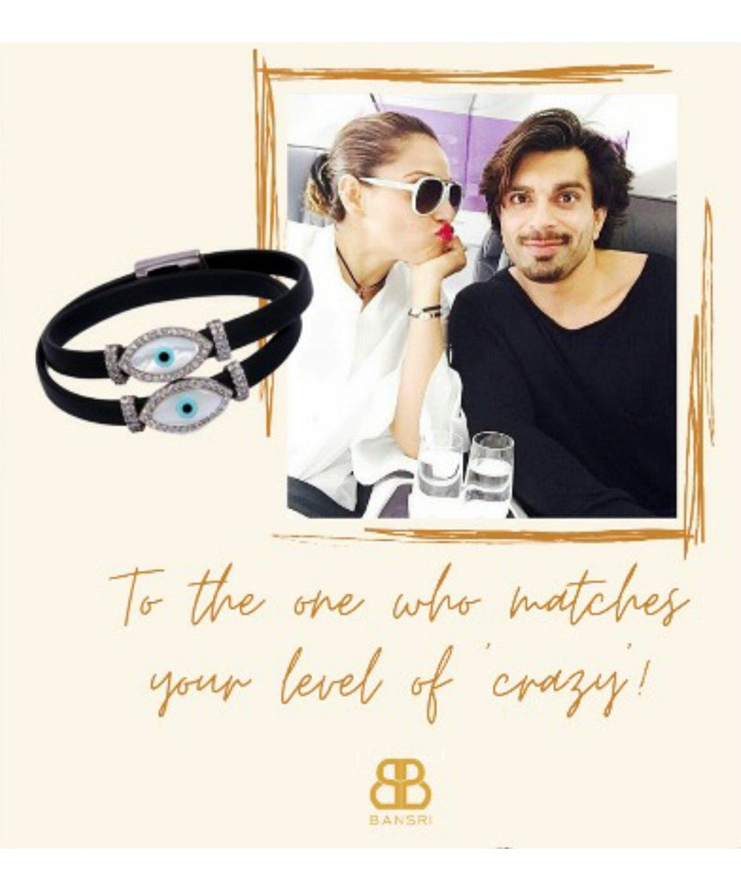 Sterling Silver Double Evil Eye Adjustable Wrap Bracelet - Bansri Design 