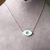 White Evil Eye Enamel & Crystal Encrusted Necklace