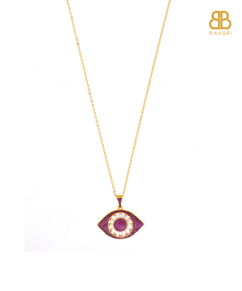 Evil Eye Baguette Pendant Charm Necklace