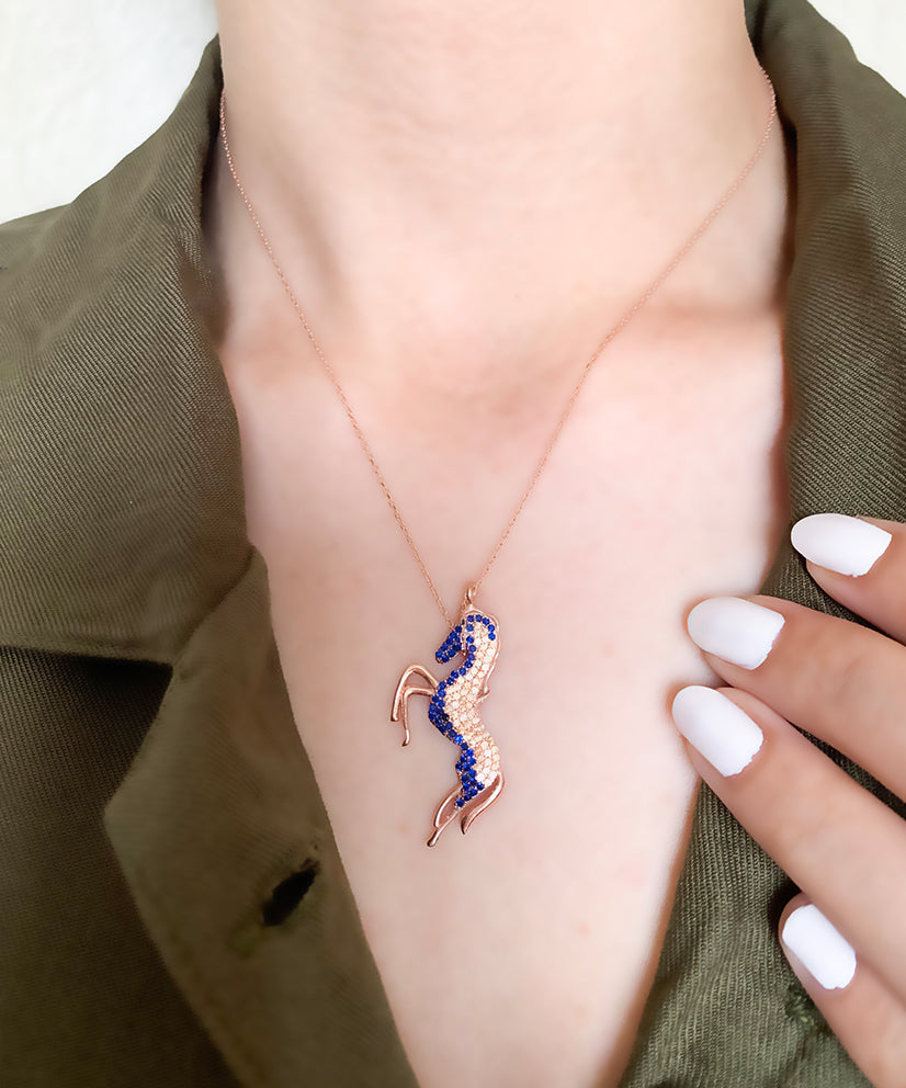 Stallion Horse Necklace with Swarovski Crystals - Bansri Design 