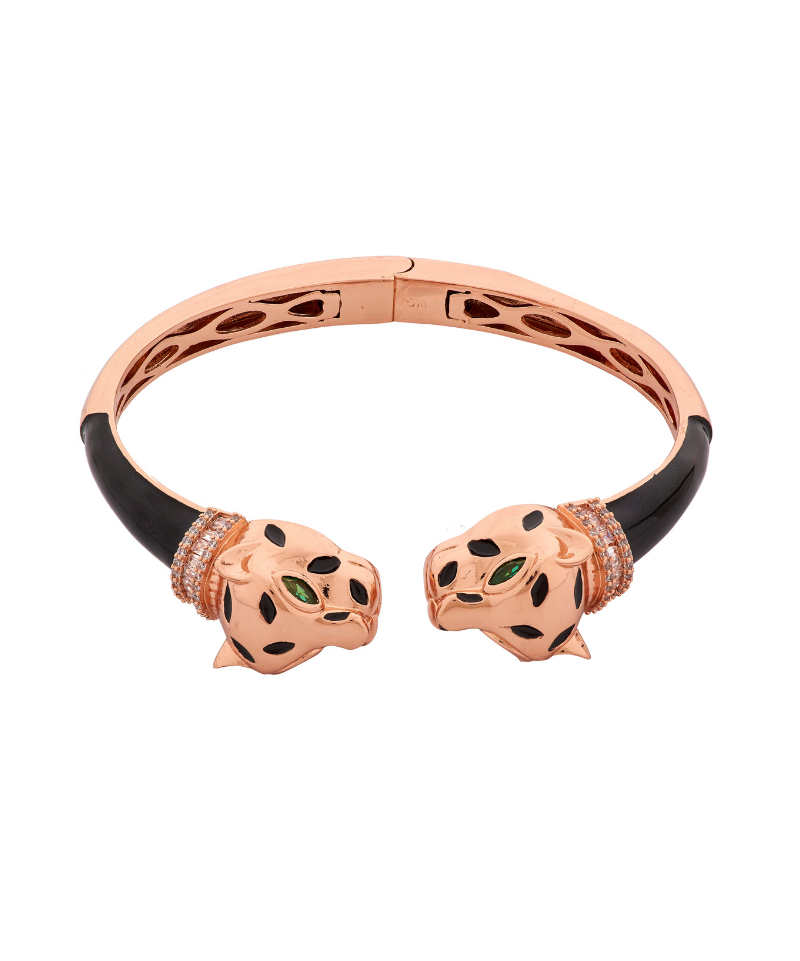 Rosegold Deux Panthera Headed Bracelet Cuff, Earring & Ring