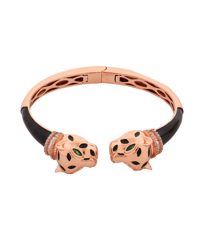 Rosegold Deux Panthera Headed Bracelet Cuff, Earring & Ring