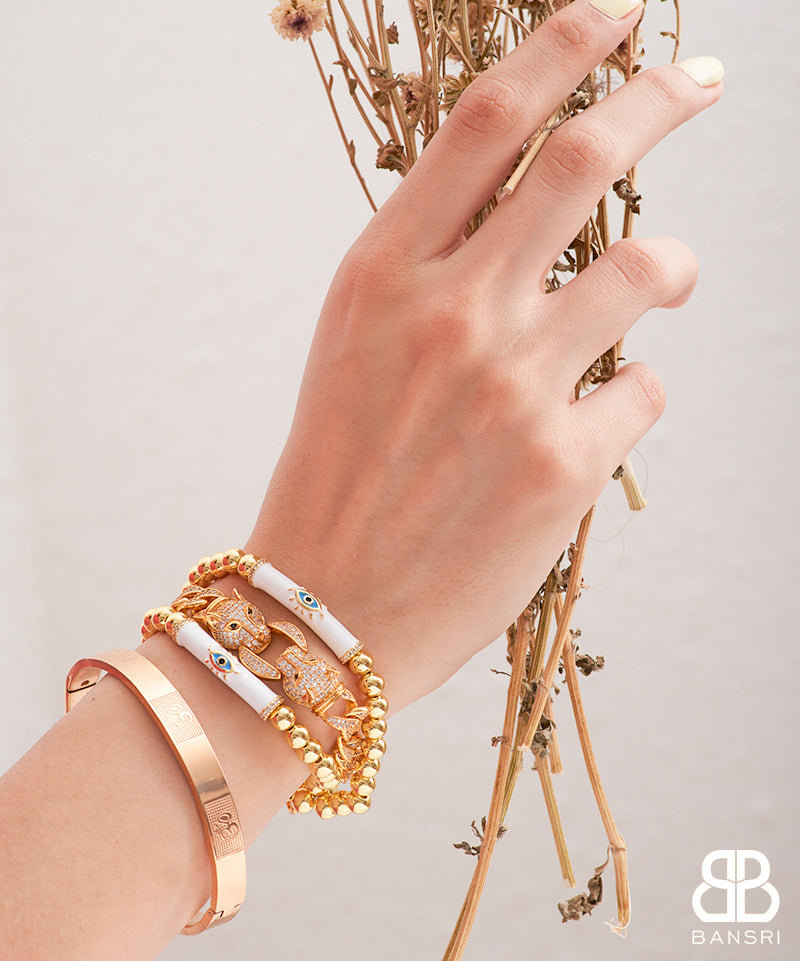 Enamel Evil Eye Gold Beaded Bracelet