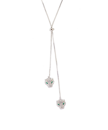 Double Headed Panthera Adjustable Lariat Necklace