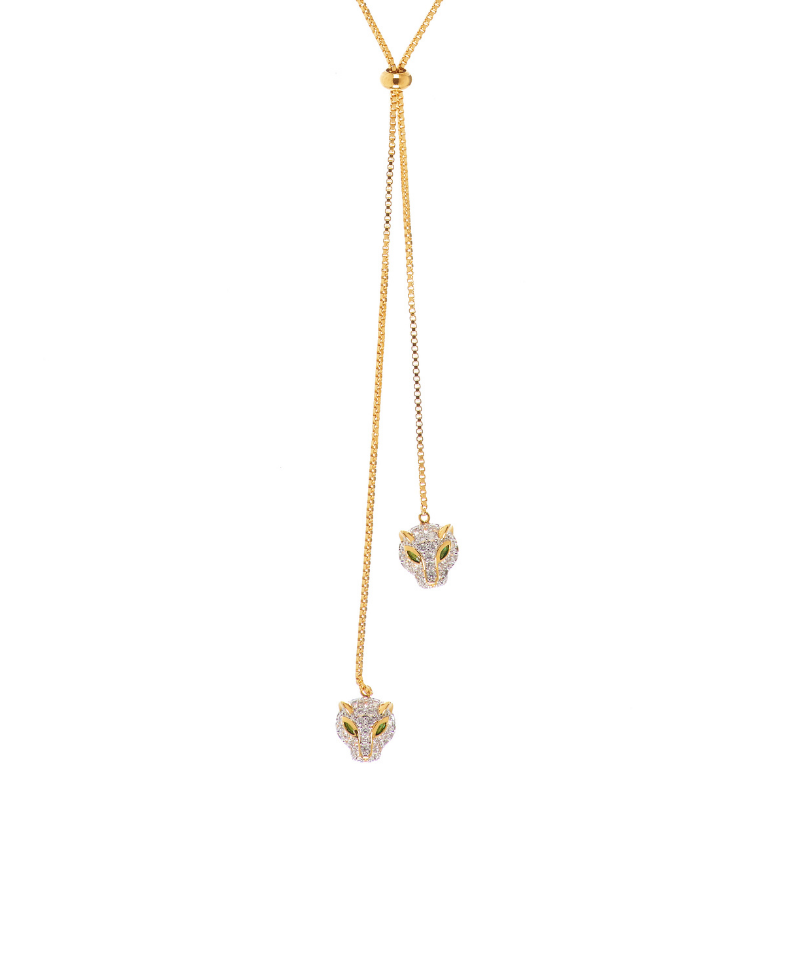 Double Headed Panthera Adjustable Lariat Necklace