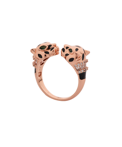 Rosegold Deux Panthera Headed Bracelet Cuff, Earring & Ring