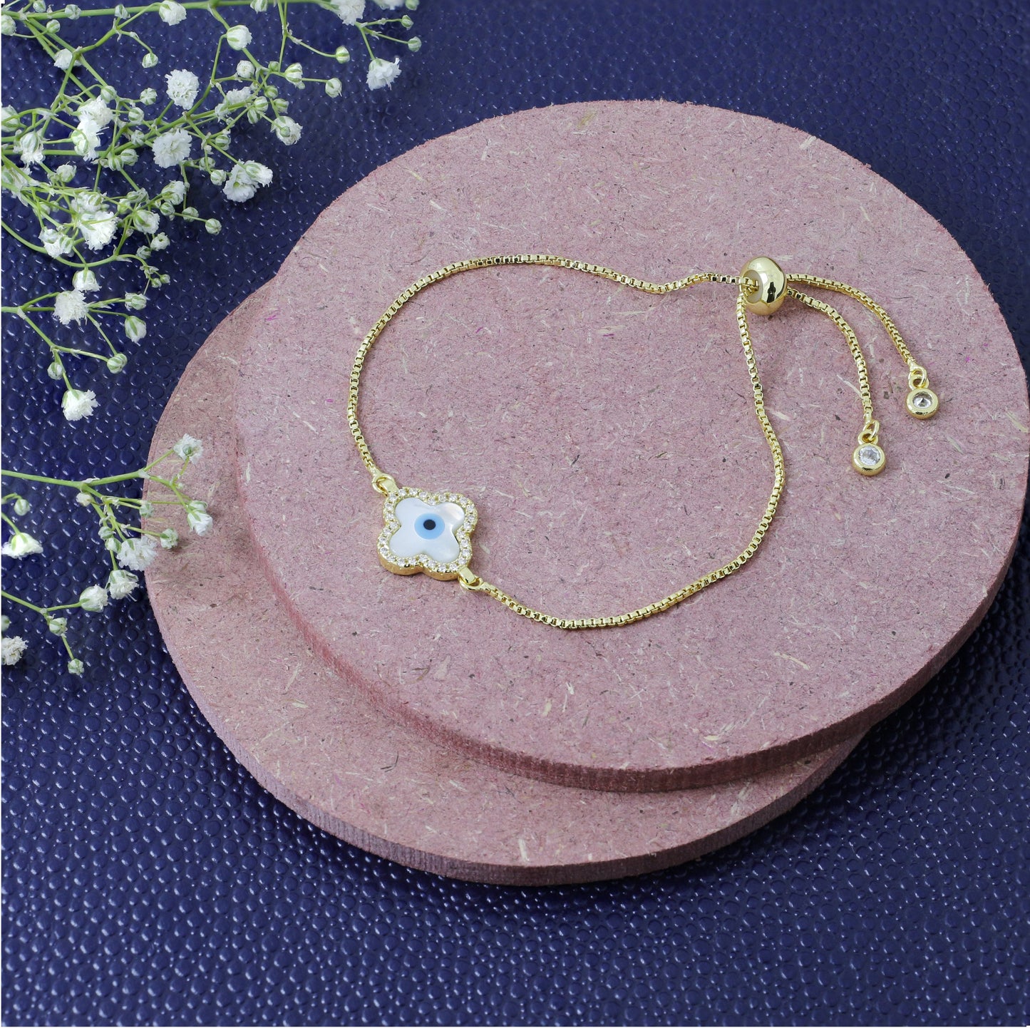 Mother of Pearl Lucky Clover Tennis Bracelet with Swarovski Crystals