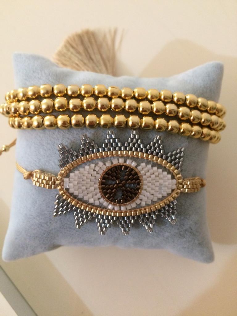 Gold Beaded Tassel Adjustable Bracelet