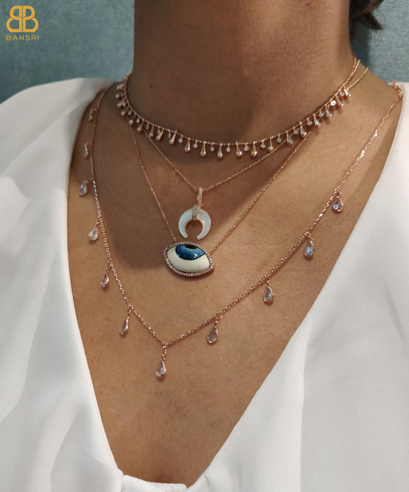 Hand Painted Rosegold Evil Eye Necklace