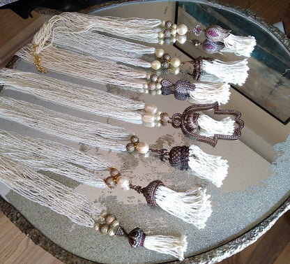 Small Hamsa Tassel Ruby Pendant Pearl Necklace