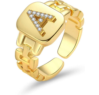 Gold Band Initial Letter Ring