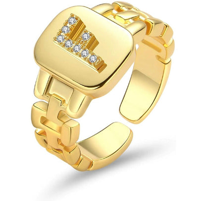Gold Band Initial Letter Ring