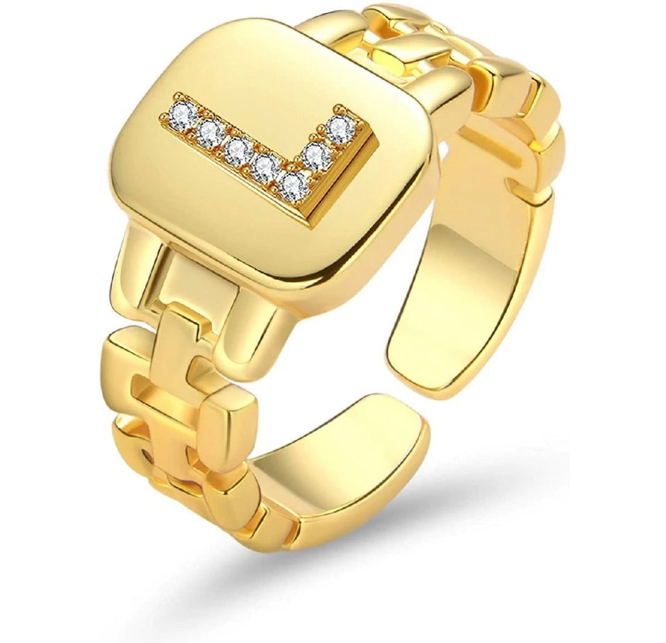 Gold Band Initial Letter Ring