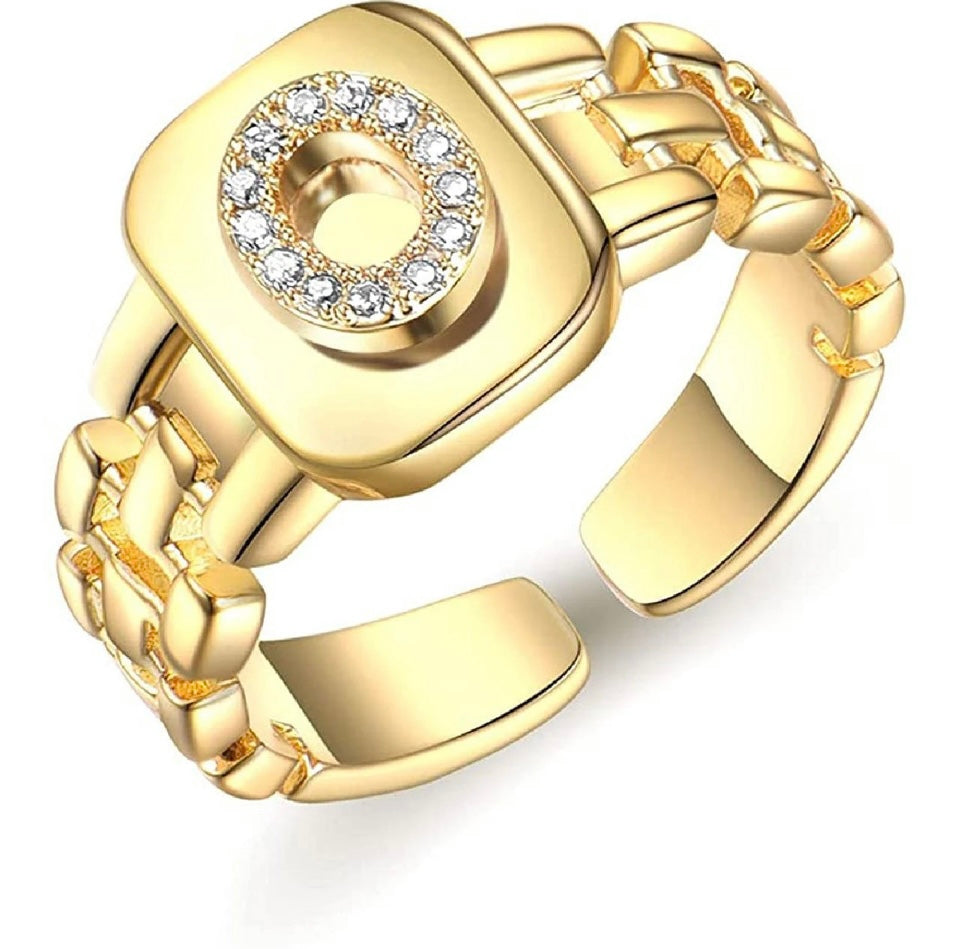 Gold Band Initial Letter Ring