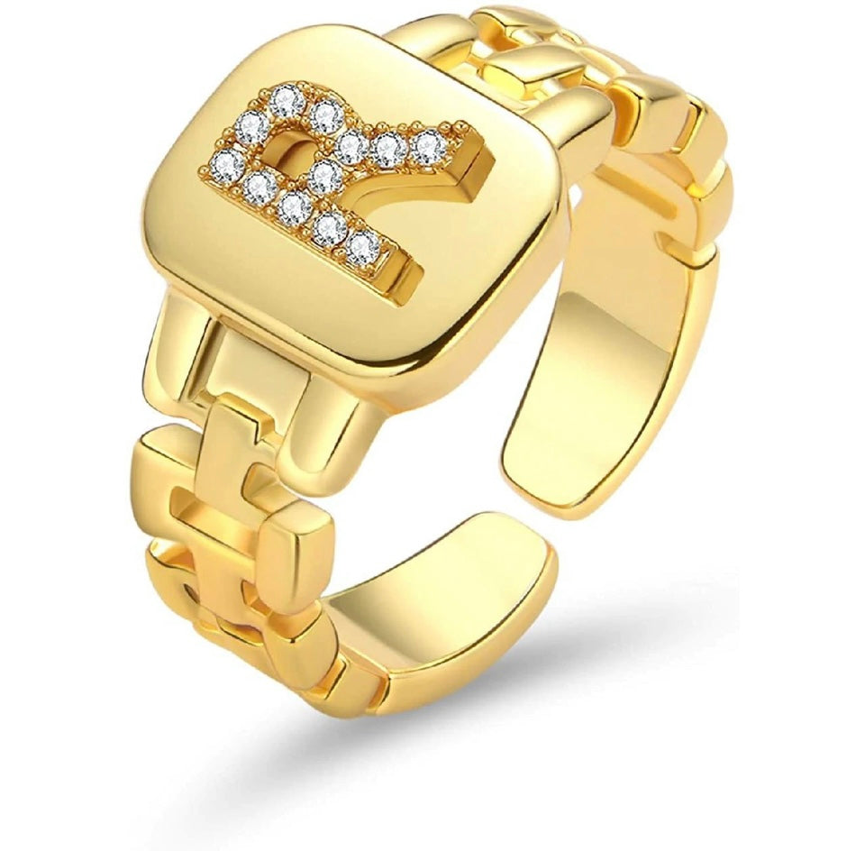 Gold Band Initial Letter Ring