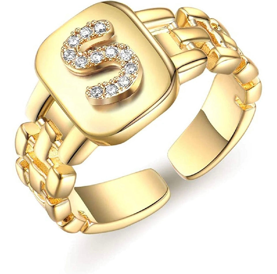 Gold Band Initial Letter Ring