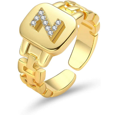 Gold Band Initial Letter Ring