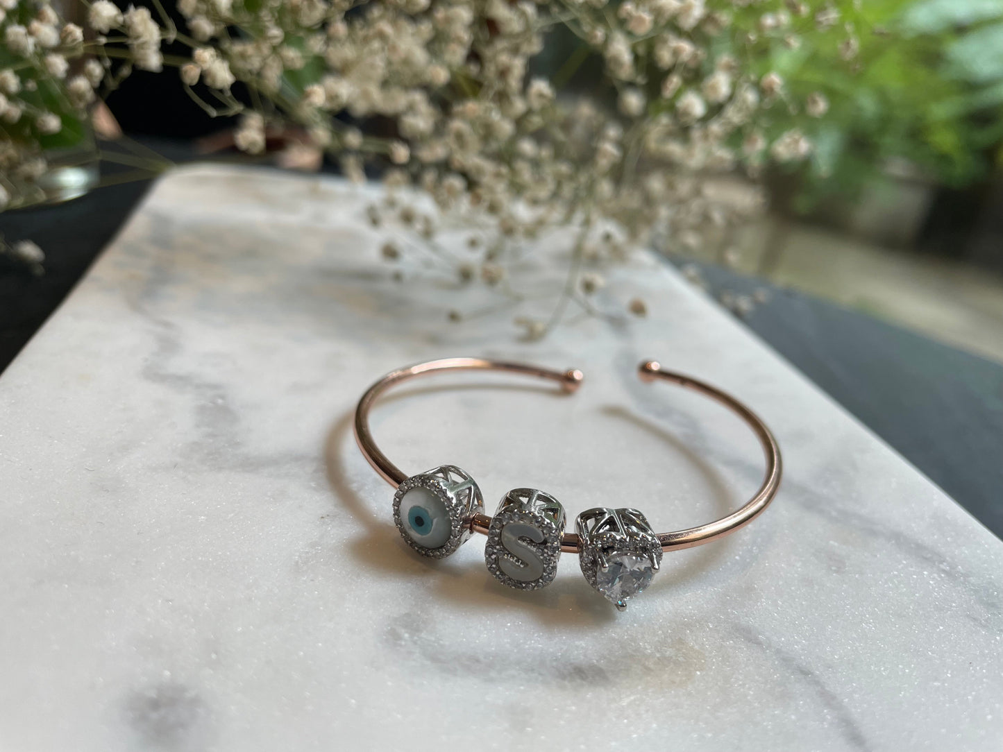 Wish Good Personalized Charm Adjustable Slide Bangle Bracelet