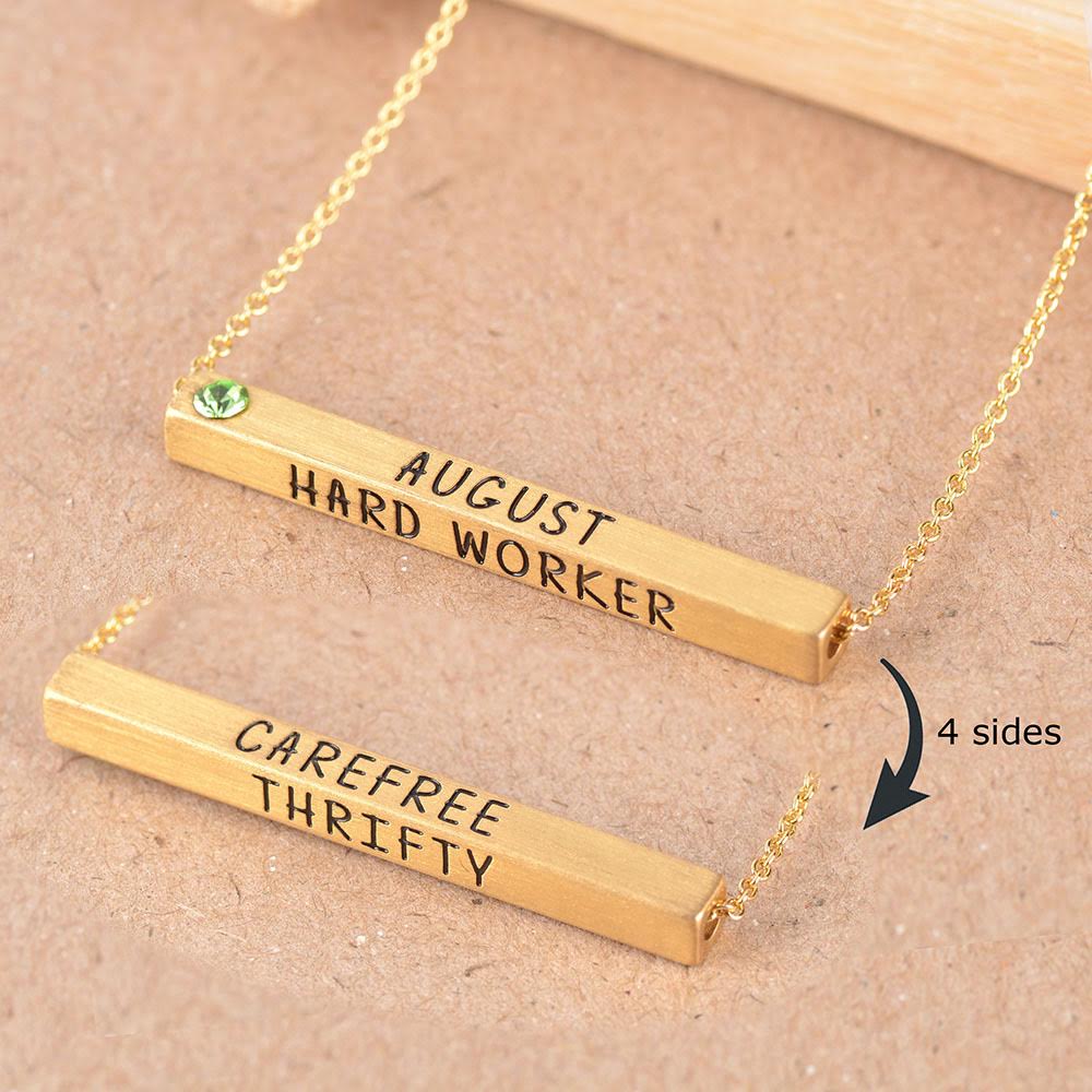22k Gold Plated Birthmonth Engraved Bar Necklace - Jan to Dec - Bansri Design 