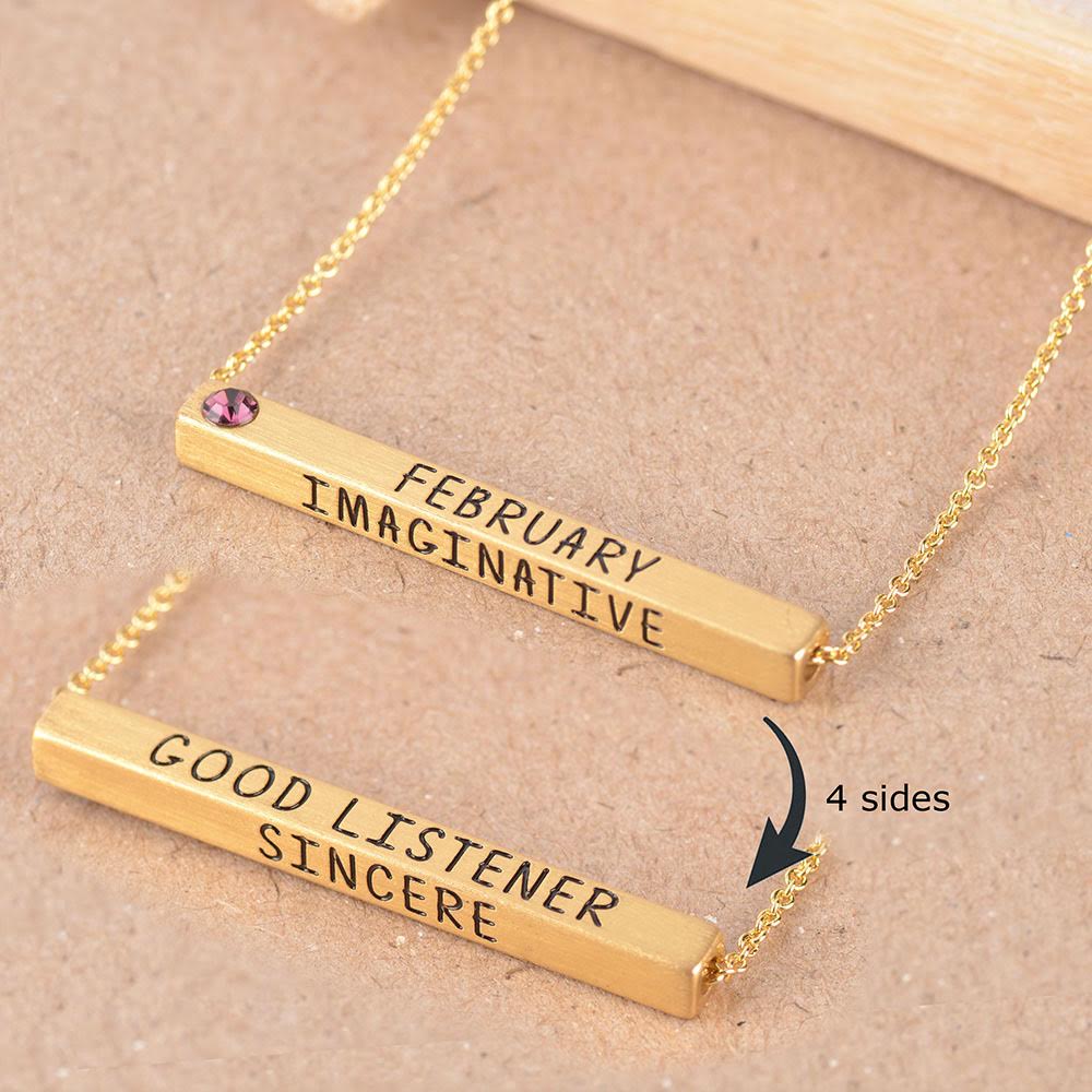 22k Gold Plated Birthmonth Engraved Bar Necklace - Jan to Dec - Bansri Design 