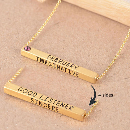 22k Gold Plated Birthmonth Engraved Bar Necklace - Jan to Dec - Bansri Design 