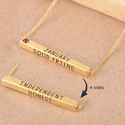 22k Gold Plated Birthmonth Engraved Bar Necklace - Jan to Dec - Bansri Design 