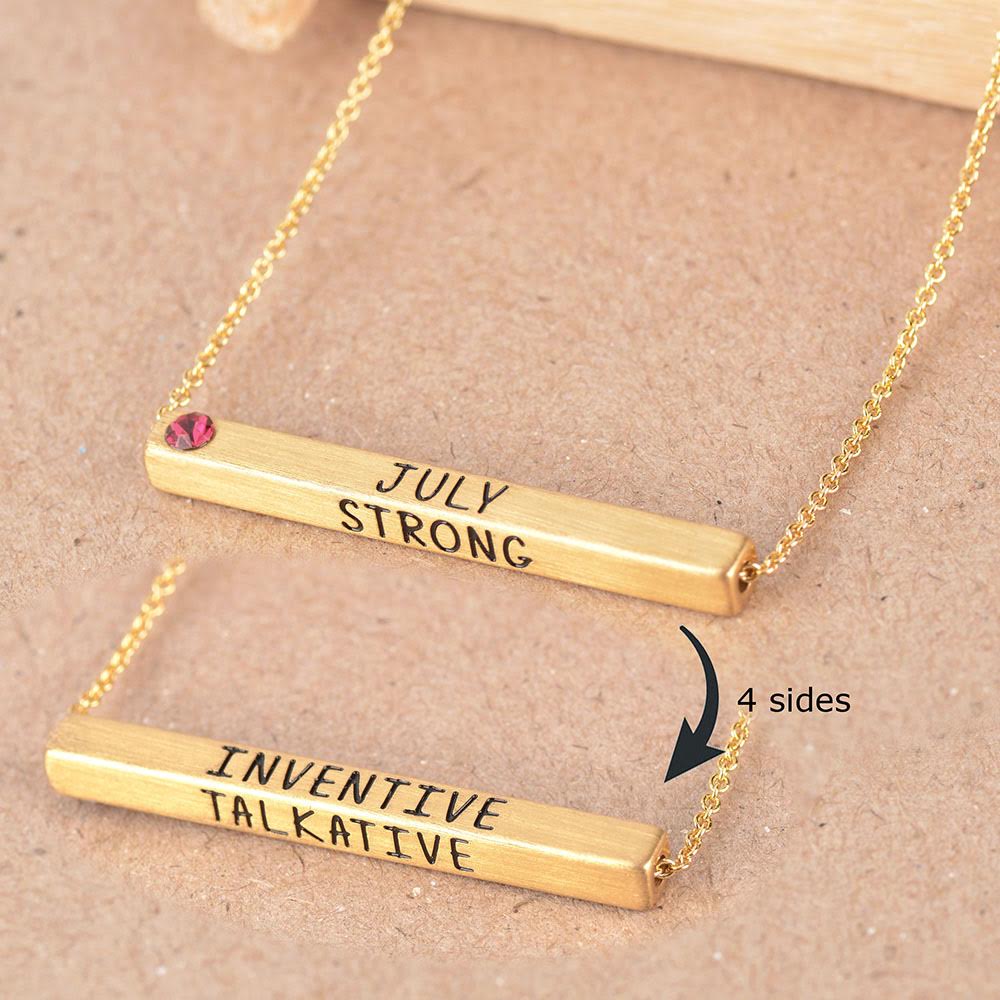 22k Gold Plated Birthmonth Engraved Bar Necklace - Jan to Dec - Bansri Design 