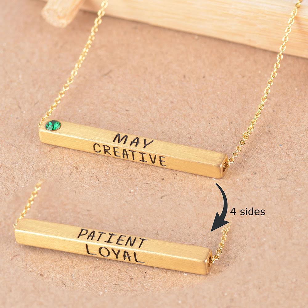 22k Gold Plated Birthmonth Engraved Bar Necklace - Jan to Dec - Bansri Design 