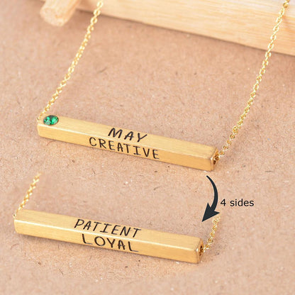 22k Gold Plated Birthmonth Engraved Bar Necklace - Jan to Dec - Bansri Design 
