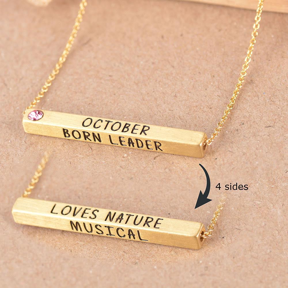 22k Gold Plated Birthmonth Engraved Bar Necklace - Jan to Dec - Bansri Design 