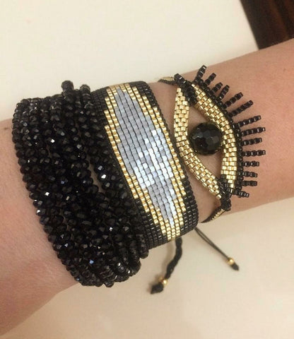 Black-Gold Eye Shine Beaded Bracelet