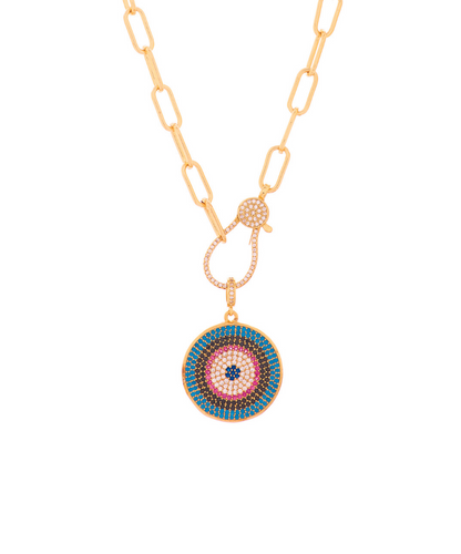 Multi Colored Medallion Evil Eye Detachable Pendant Link Necklace