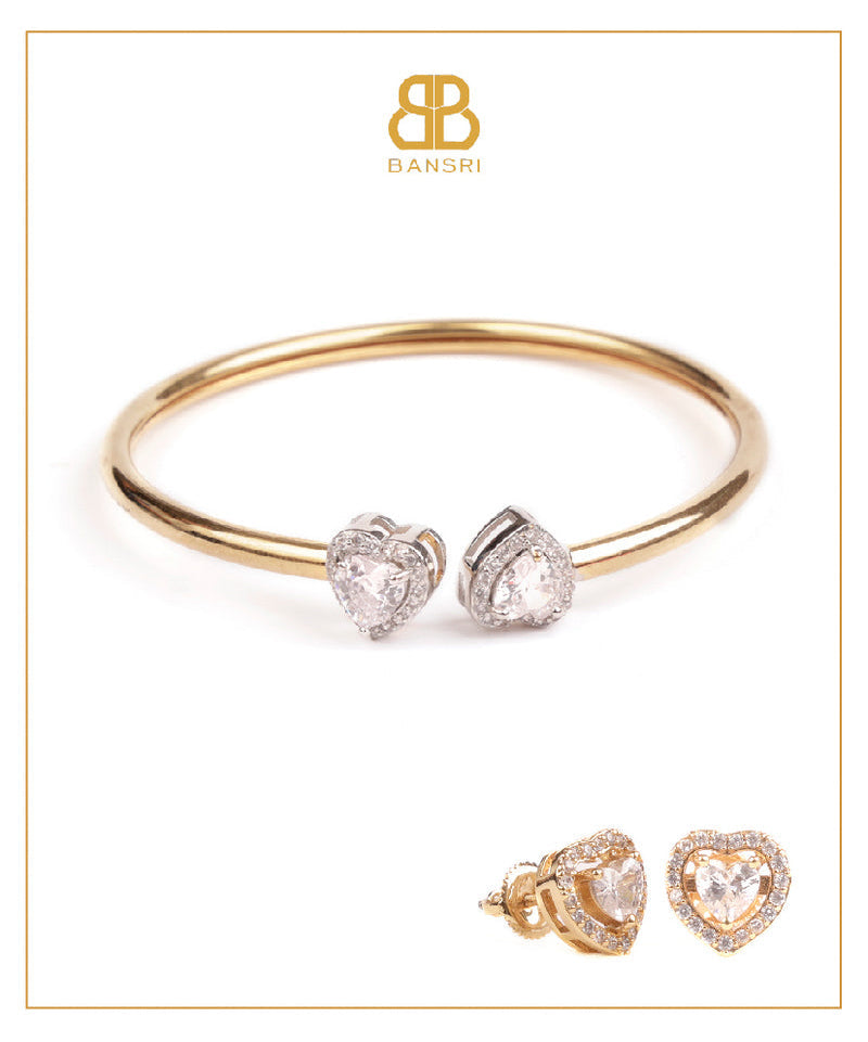 Heart Double Solitaire Flexi Bangle Bracelet & Earring Set