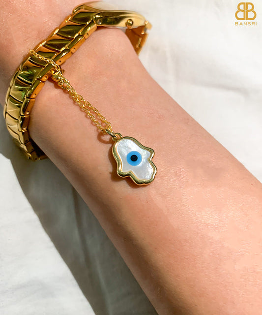 Enamel & Mop Hamsa Evil Eye Watch Charm