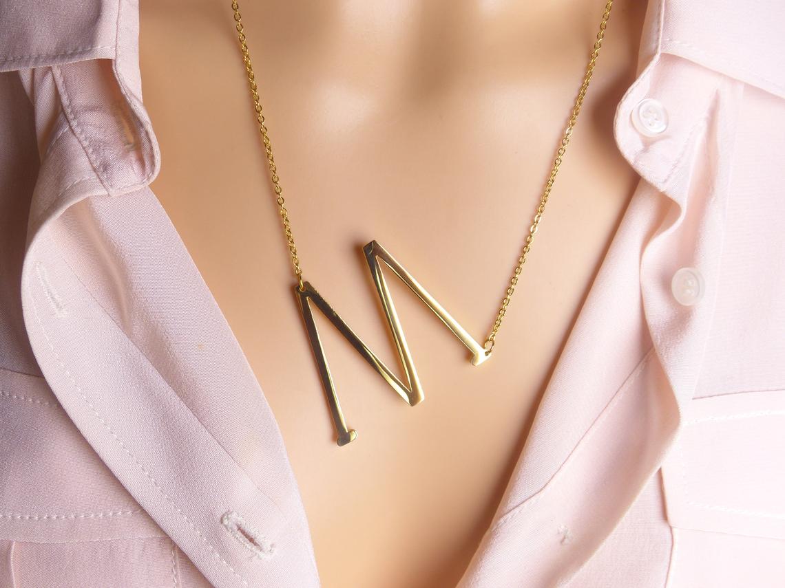 Sideway Big Initial Pendant Necklace