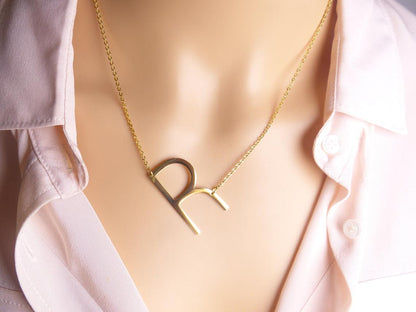 Sideway Big Initial Pendant Necklace