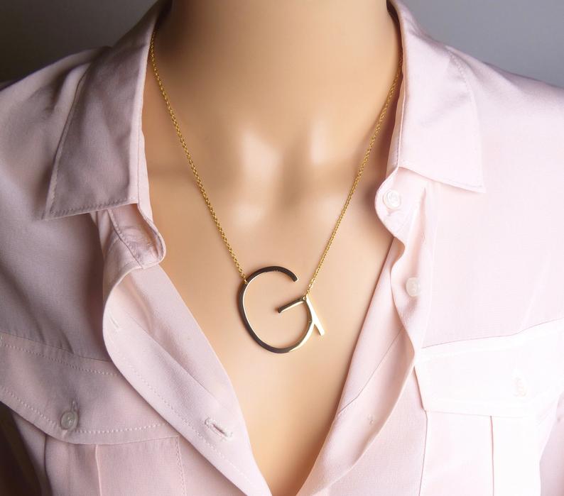 Sideway Big Initial Pendant Necklace