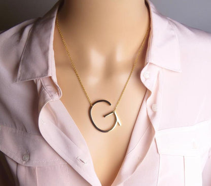 Sideway Big Initial Pendant Necklace