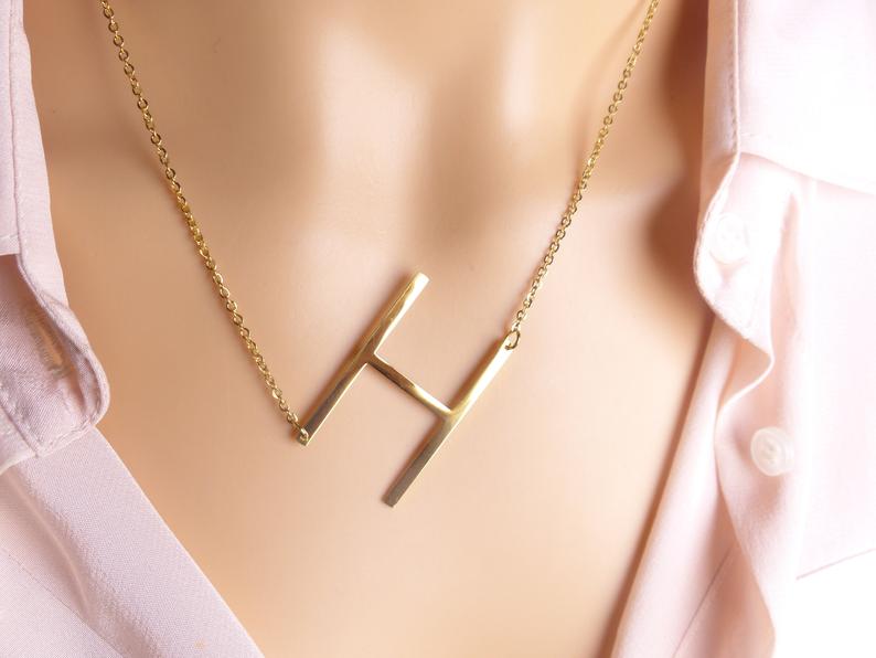 Sideway Big Initial Pendant Necklace