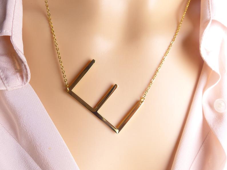 Sideway Big Initial Pendant Necklace