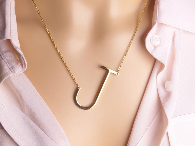Sideway Big Initial Pendant Necklace