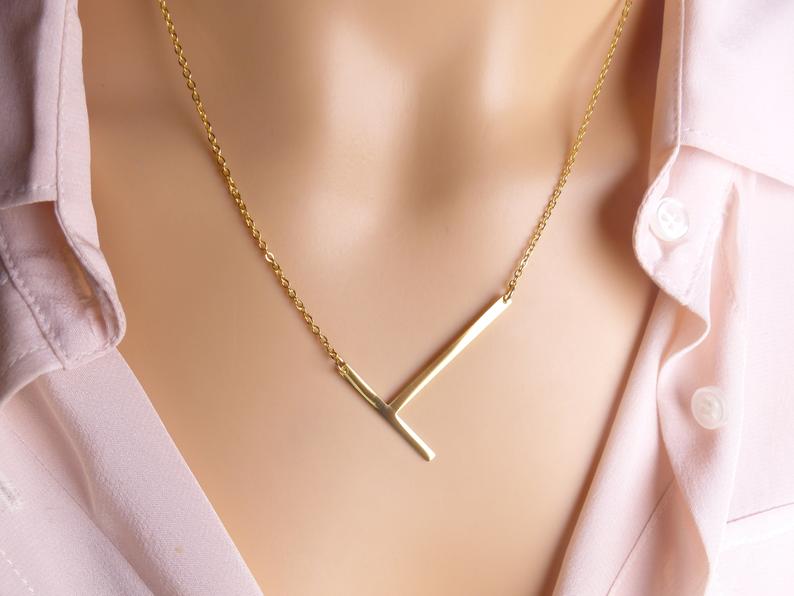 Sideway Big Initial Pendant Necklace